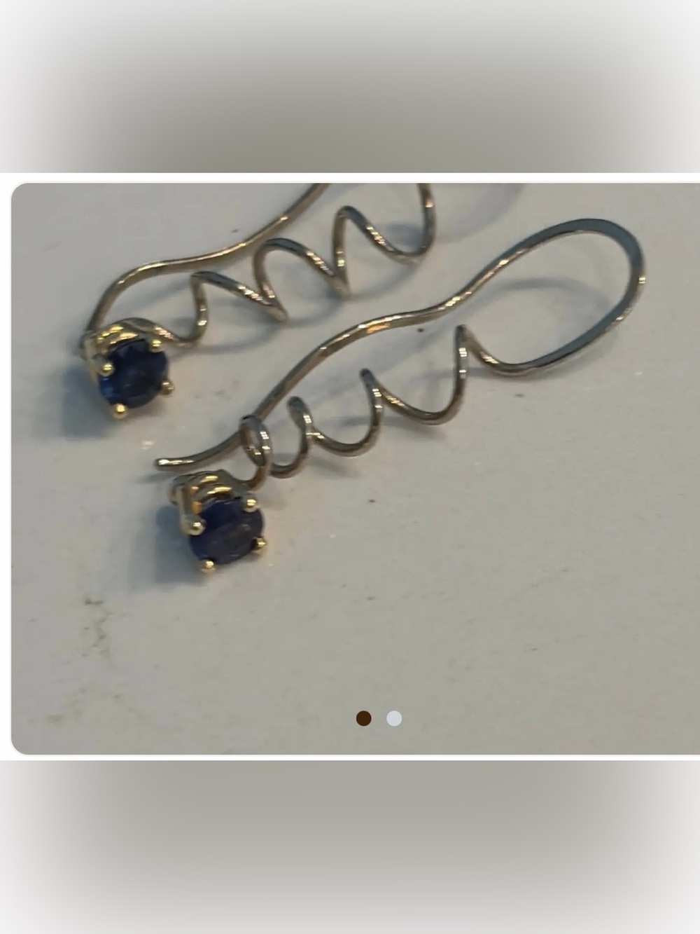 14kt white gold Spiral Drop Earrings with genuine sapphire
